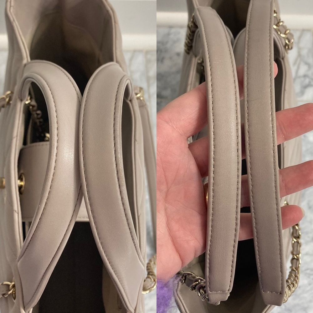CHANEL Taupe CC Lambskin Chevron Quilted Leather Chain Statement Shopper Tote - Picture 6 of 15